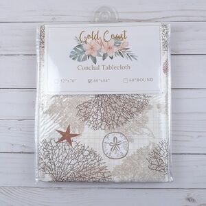 Fabric Tablecloth Shells Coral Nautical Lake 60x84 Beige Conchal